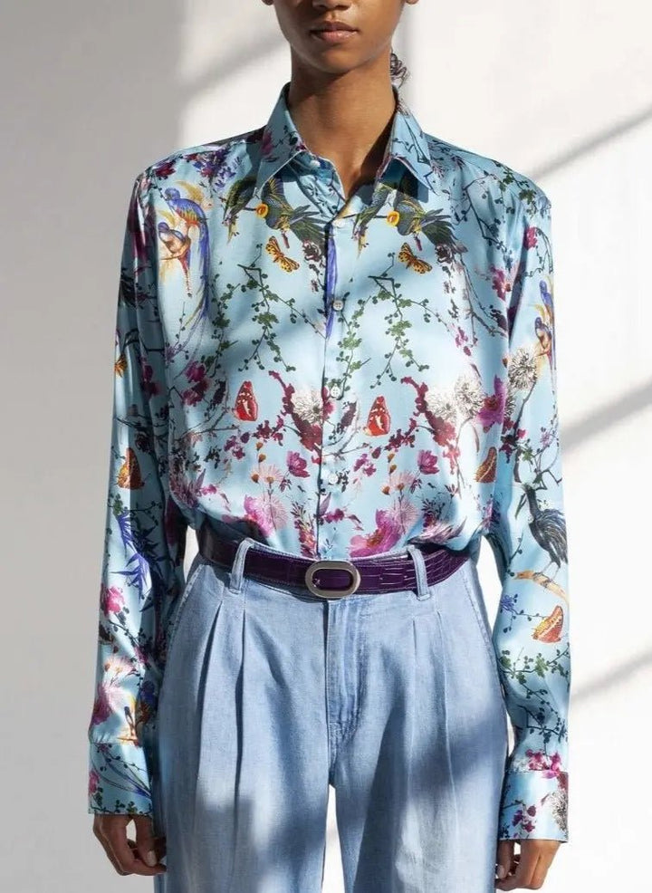 Women's Birds And Butterflies Silk Shirt - Nigel Curtiss