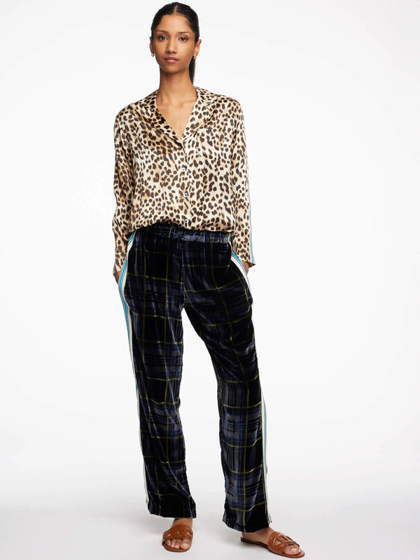 Women's Black And Grey Tartan Velvet Pant With Stripe - Nigel Curtiss