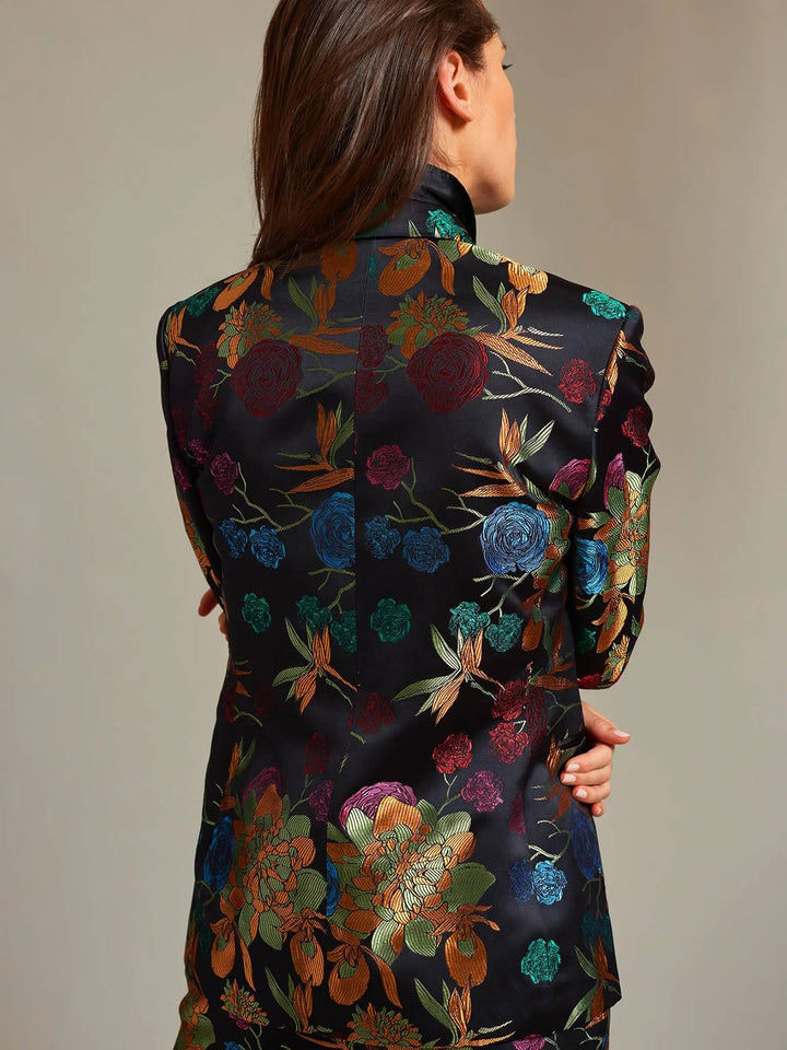 Women's Black Floral Brocade Tuxedo Jacket | Made To Order - Nigel Curtiss