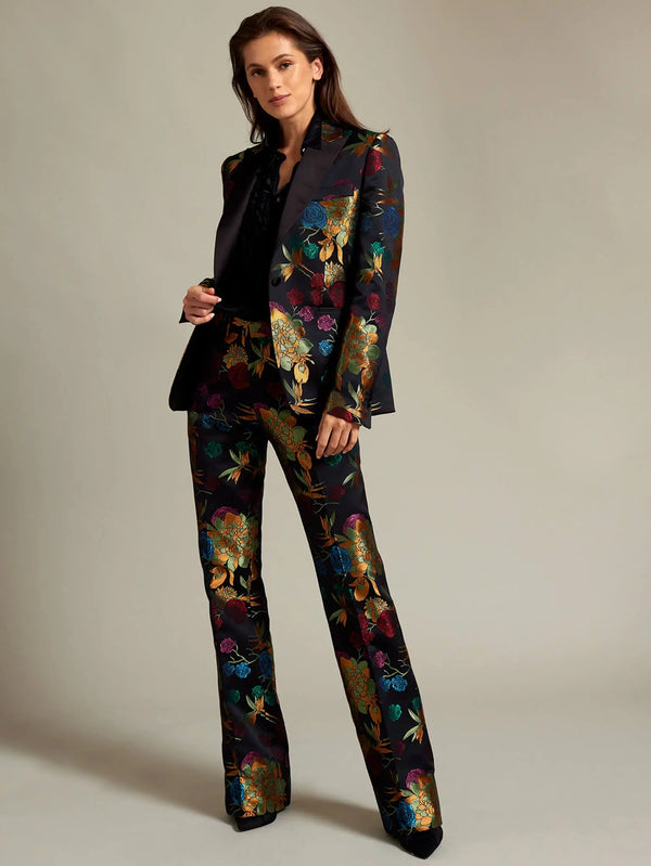Women's Black Floral Brocade Tuxedo Jacket | Made To Order - Nigel Curtiss