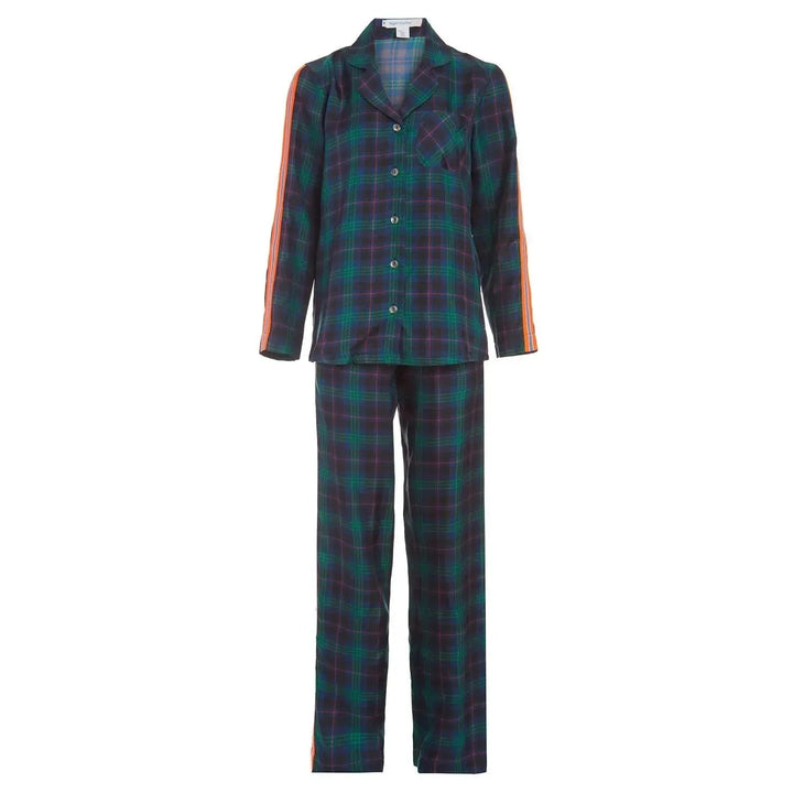 Women's Blackwatch Tartan Silk Pajama Set With Stripe - Nigel Curtiss