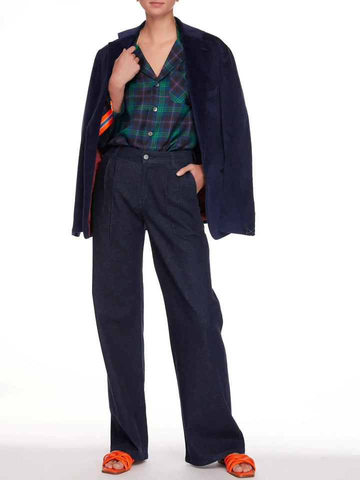 Women's Blackwatch Tartan Silk Pajama Set With Stripe - Nigel Curtiss