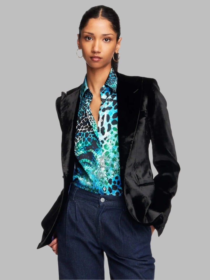 Women's Blue And Aqua Leopard Silk Shirt - Nigel Curtiss