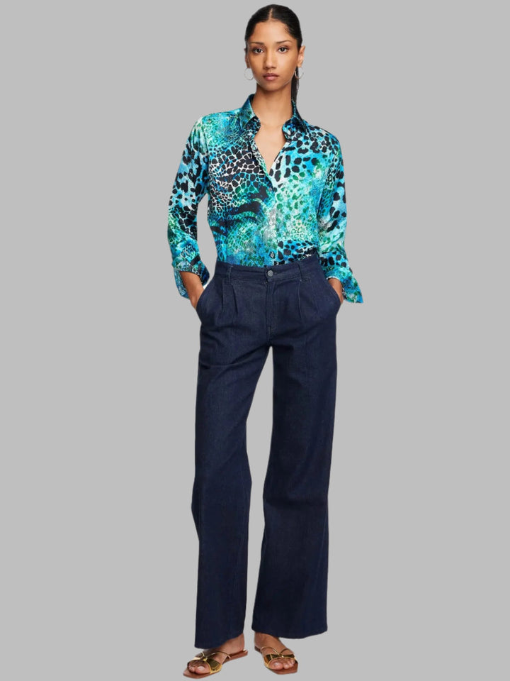 Women's Blue And Aqua Leopard Silk Shirt - Nigel Curtiss