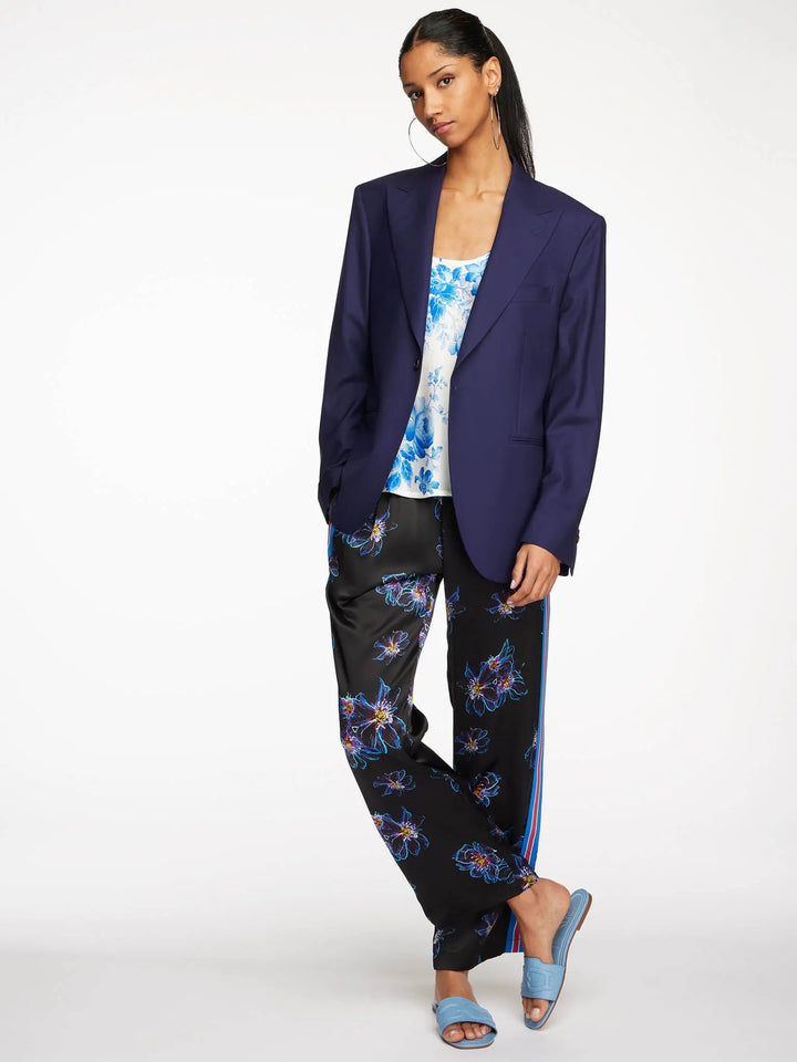 Women's Blue Jellyfish Floral Silk Pajama Pant With Stripe - Nigel Curtiss