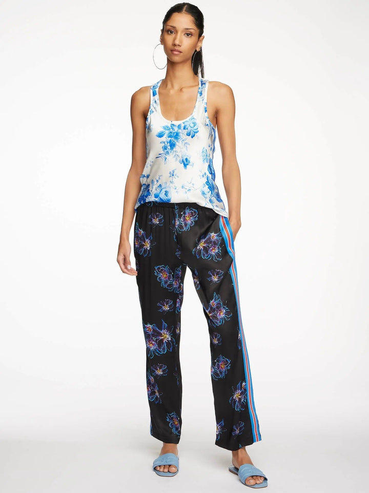 Women's Blue Jellyfish Floral Silk Pajama Pant With Stripe - Nigel Curtiss