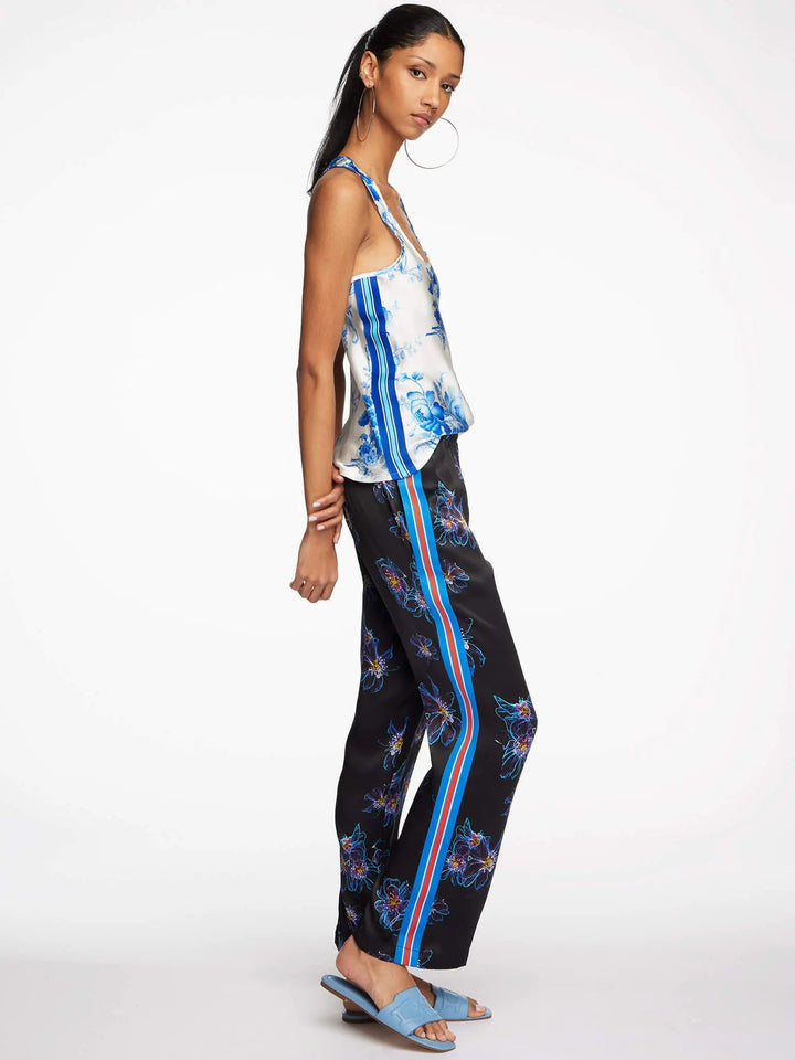 Women's Blue Jellyfish Floral Silk Pajama Pant With Stripe - Nigel Curtiss