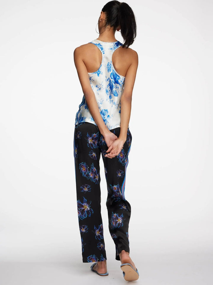 Women's Blue Jellyfish Floral Silk Pajama Pant With Stripe - Nigel Curtiss