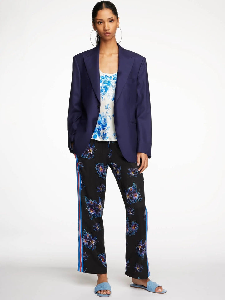 Women's Blue Jellyfish Floral Silk Pajama Pant With Stripe - Nigel Curtiss