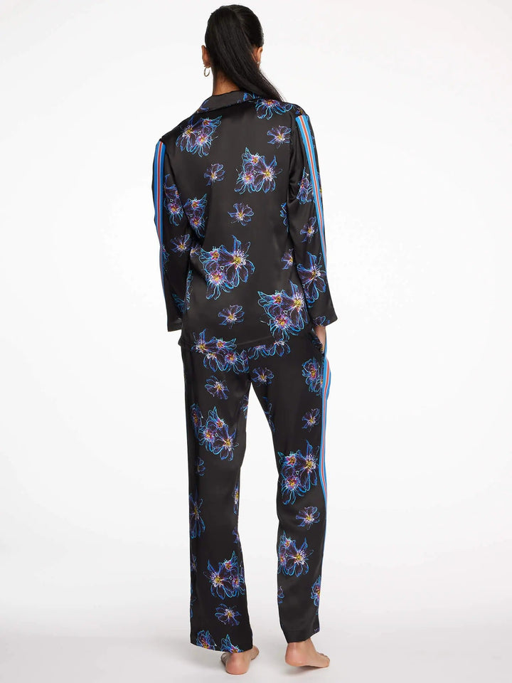 Women's Blue Jellyfish Floral Silk Pajama Set With Stripe - Nigel Curtiss
