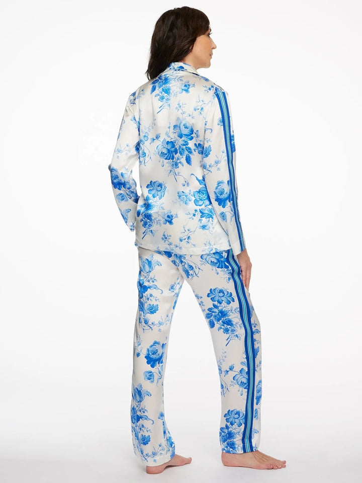 Women's Blue Romance Silk Pajama Set With Stripe - Nigel Curtiss
