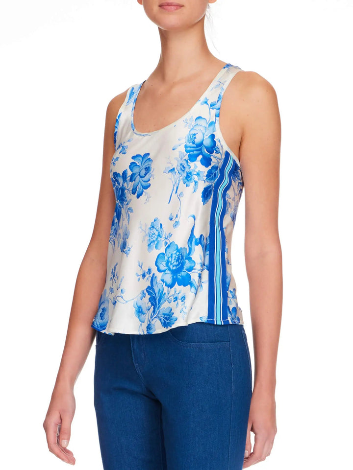 Women’s Blue Romance Silk Tank Top With Stripe - Nigel Curtiss