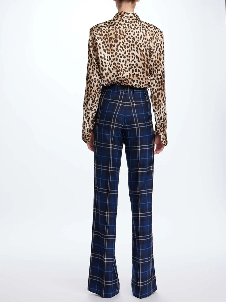 Women's Blue Tartan Pleated Pant - Nigel Curtiss