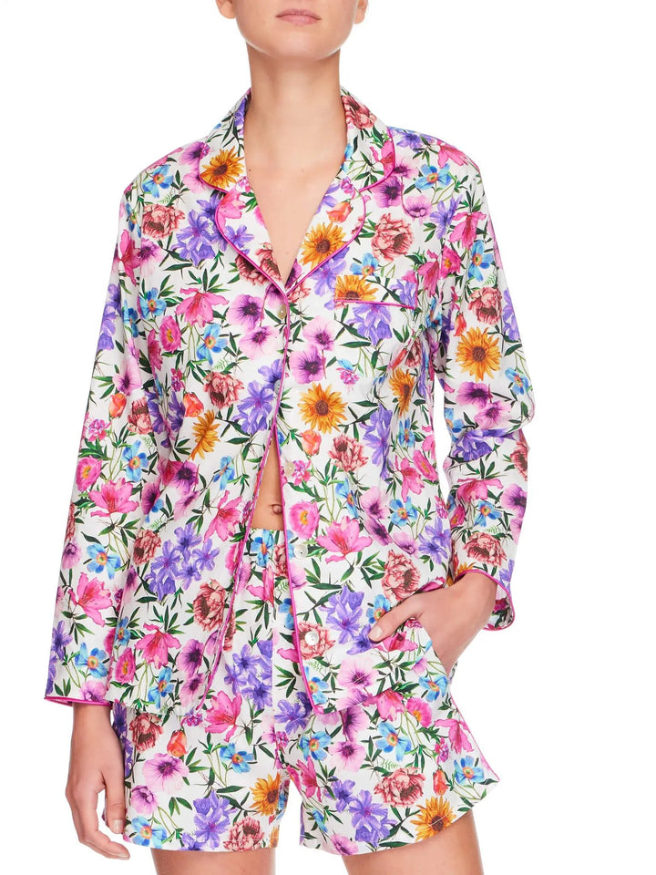 Women’s Botanical Dreams Cotton Shirt And Boxer Shorts Pajama Set With Piping - Nigel Curtiss