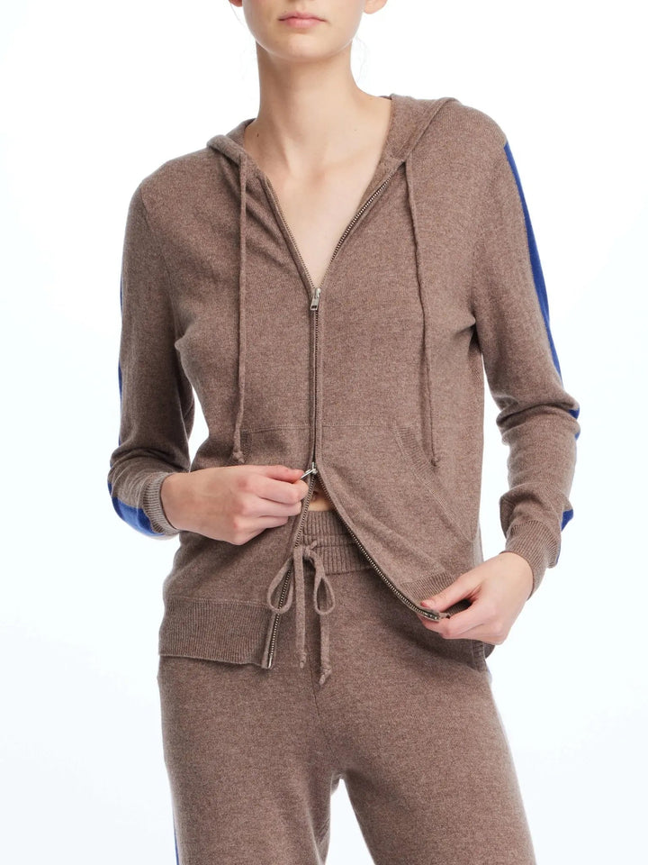 Women's Cashmere Hoodie In Brown With Blue Stripe - Nigel Curtiss