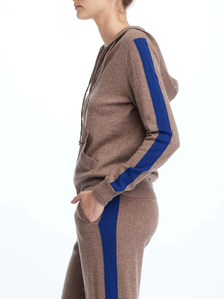 Women's Cashmere Hoodie In Brown With Blue Stripe - Nigel Curtiss