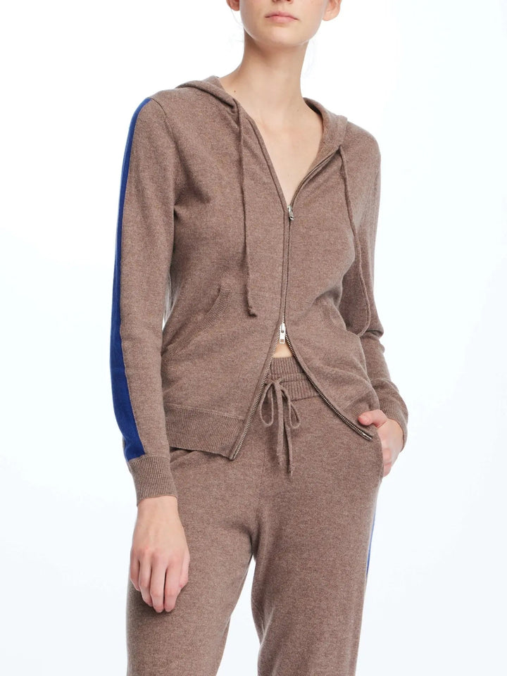 Women's Cashmere Hoodie In Brown With Blue Stripe - Nigel Curtiss