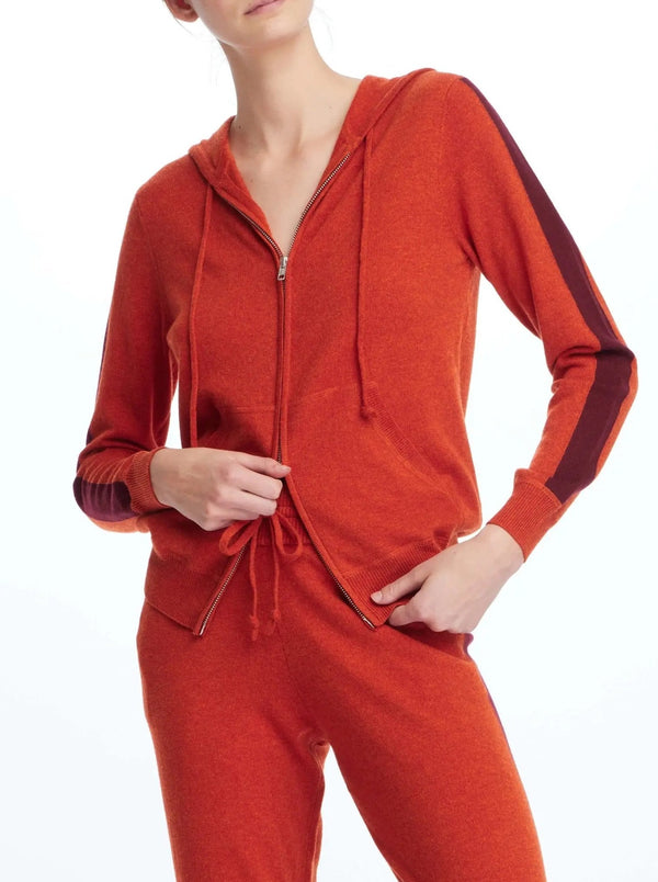 Women's Cashmere Hoodie In Orange With Red Stripe - Nigel Curtiss