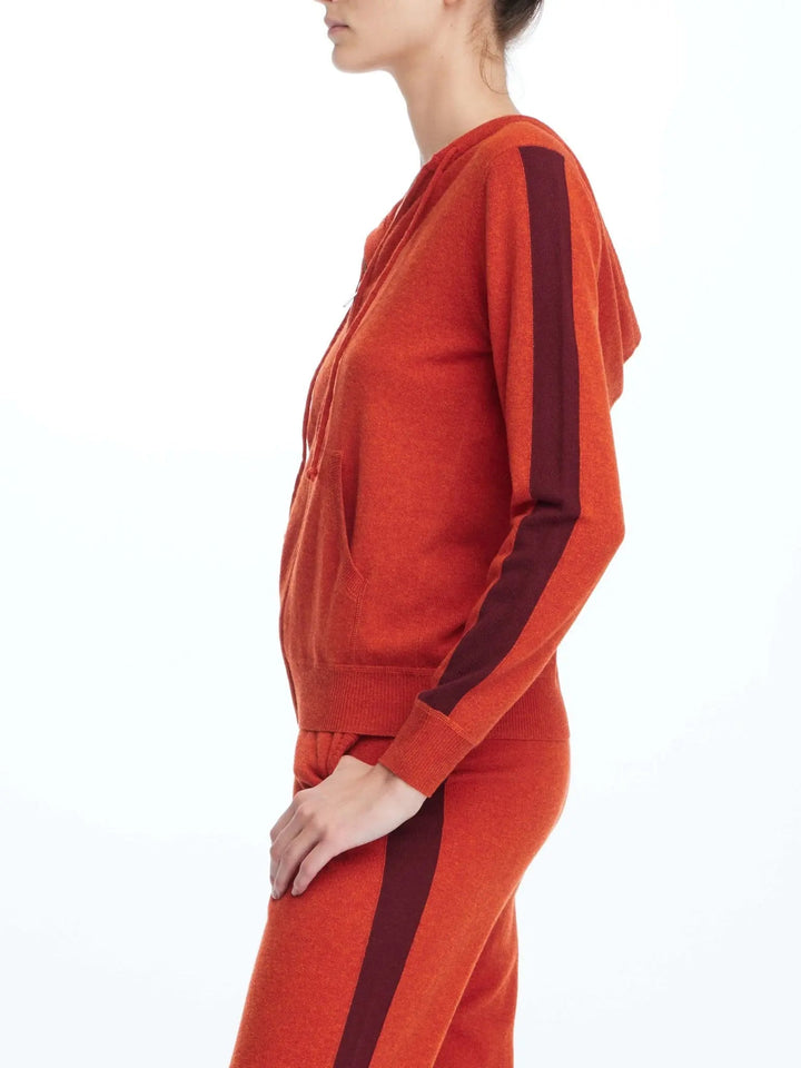 Women's Cashmere Hoodie In Orange With Red Stripe - Nigel Curtiss
