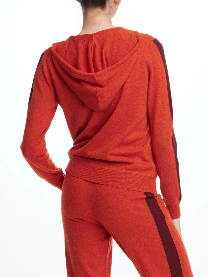 Women's Cashmere Hoodie In Orange With Red Stripe - Nigel Curtiss