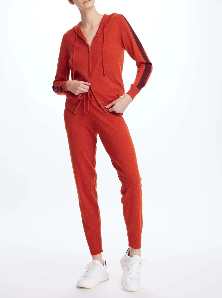 Women's Cashmere Hoodie In Orange With Red Stripe - Nigel Curtiss