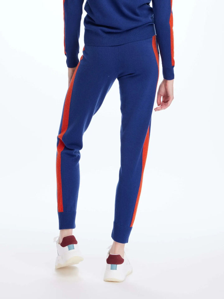 Women's Cashmere Sweatpant In Blue With Red Stripe - Nigel Curtiss