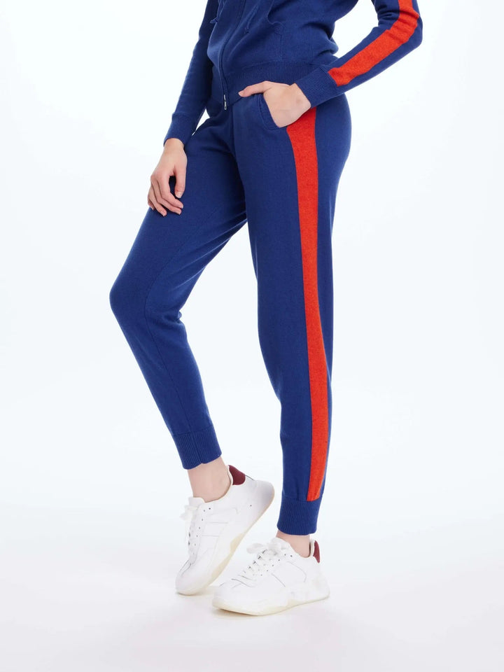 Women's Cashmere Sweatpant In Blue With Red Stripe - Nigel Curtiss