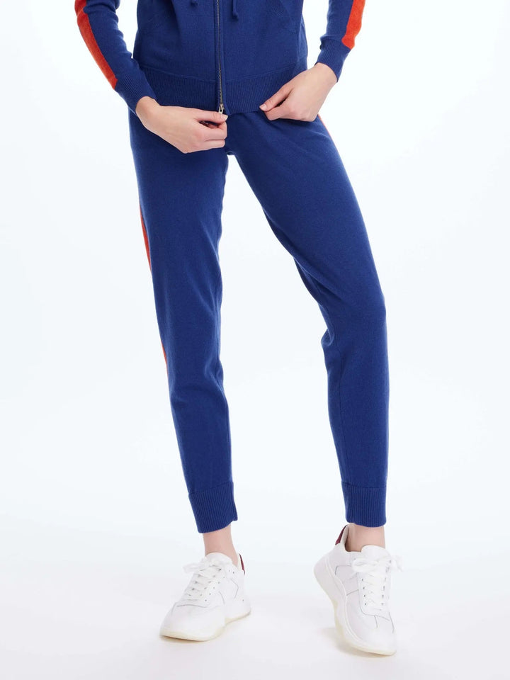 Women's Cashmere Sweatpant In Blue With Red Stripe - Nigel Curtiss