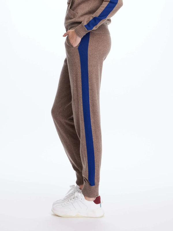 Women's Cashmere Sweatpant In Brown With Blue Stripe - Nigel Curtiss