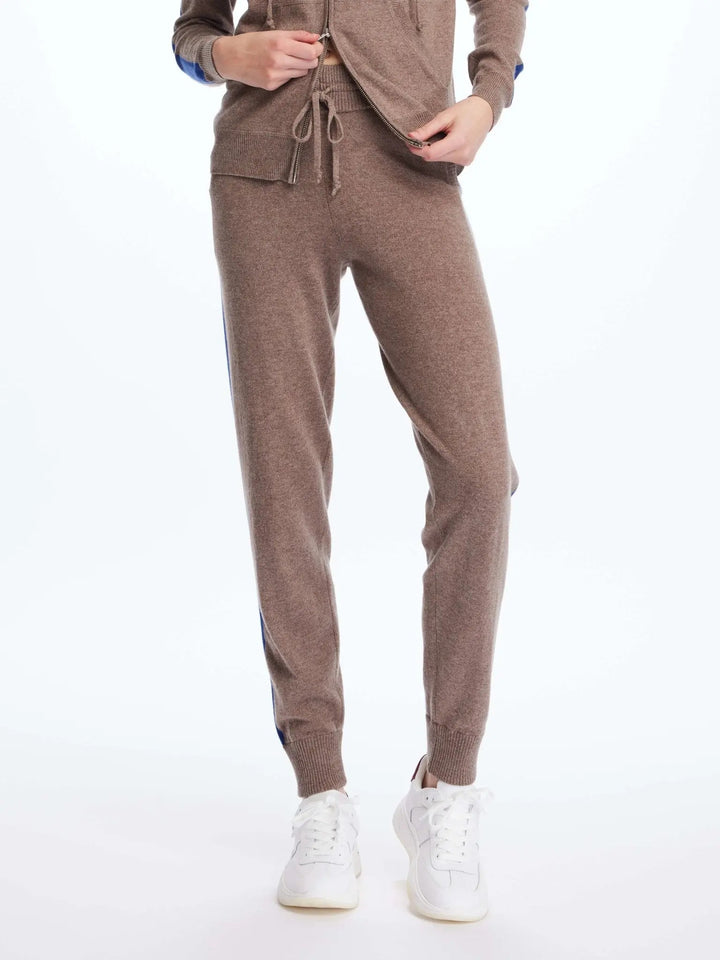 Women's Cashmere Sweatpant In Brown With Blue Stripe - Nigel Curtiss