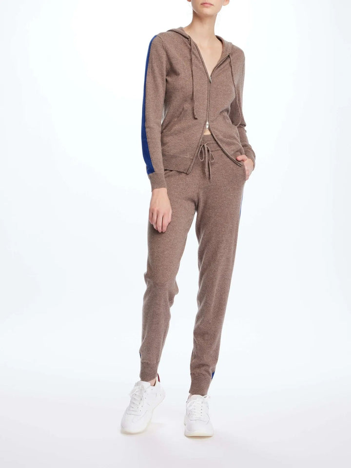 Women's Cashmere Sweatpant In Brown With Blue Stripe - Nigel Curtiss
