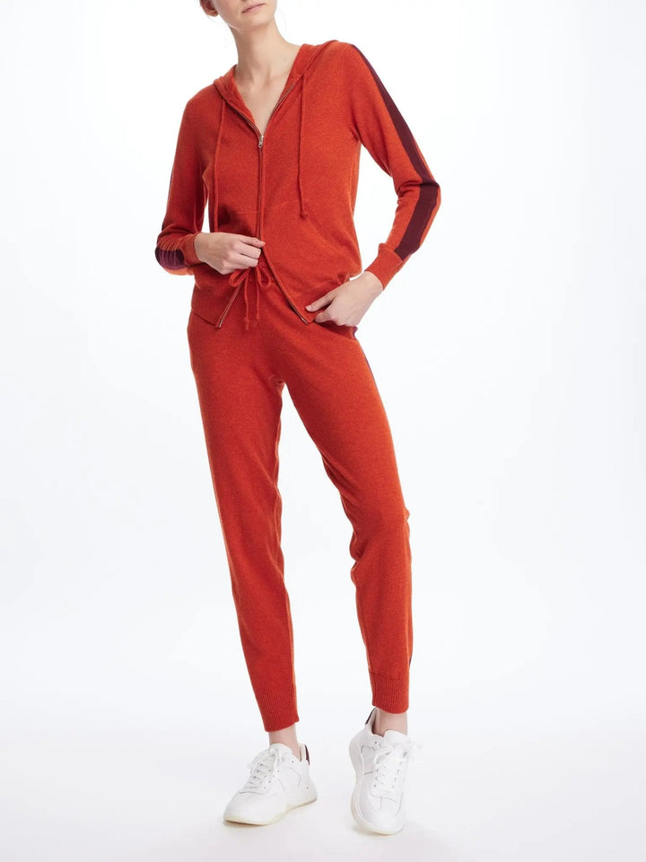 Women's Cashmere Sweatpant In Orange With Red Stripe - Nigel Curtiss