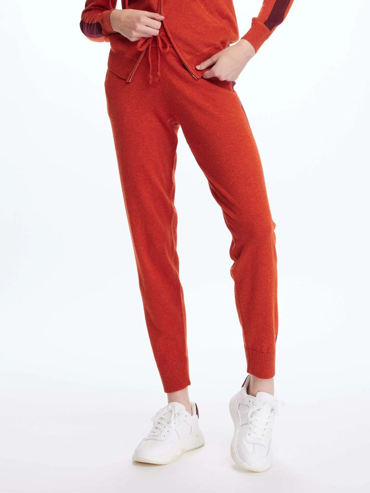 Women's Cashmere Sweatpant In Orange With Red Stripe - Nigel Curtiss