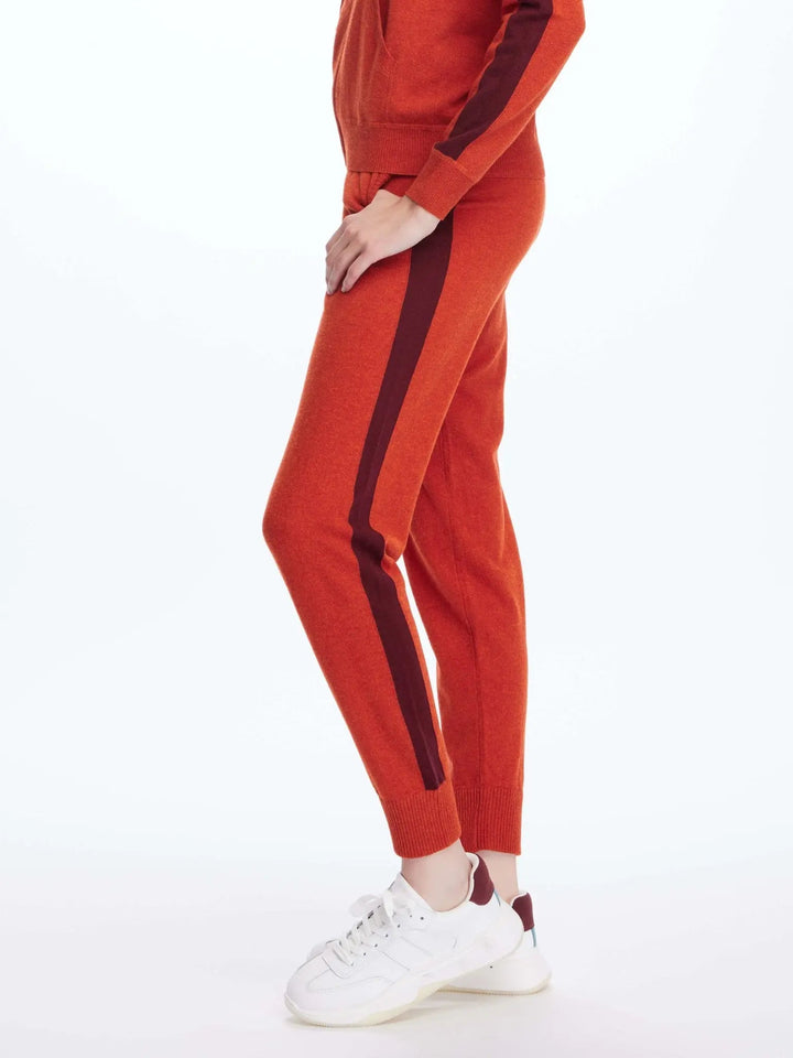 Women's Cashmere Sweatpant In Orange With Red Stripe - Nigel Curtiss