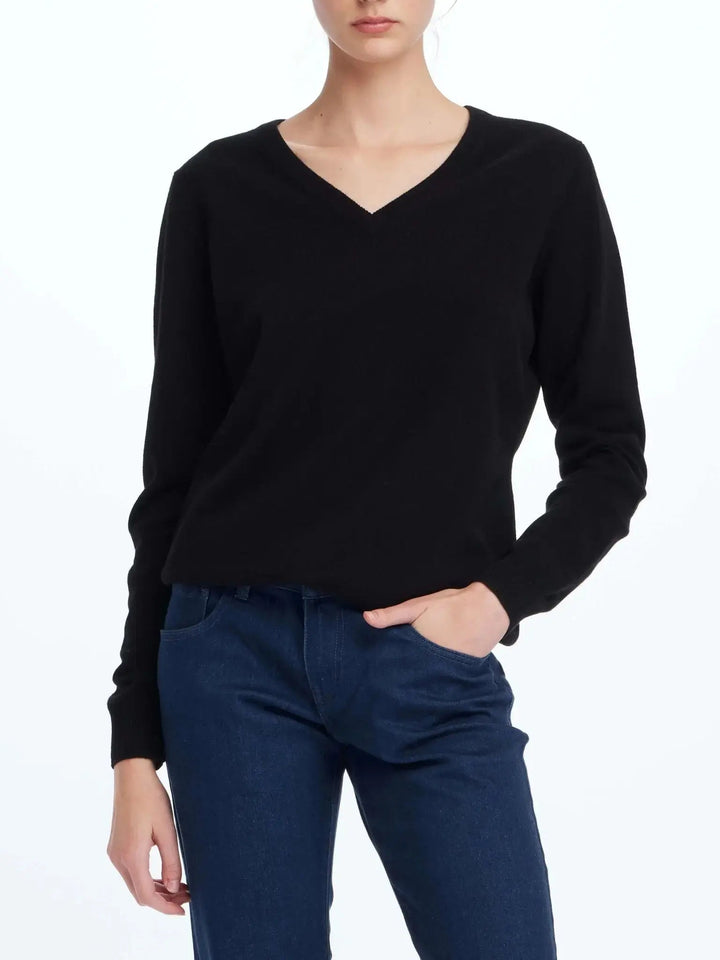 Women's Cashmere V-Neck Sweater In Black - Nigel Curtiss