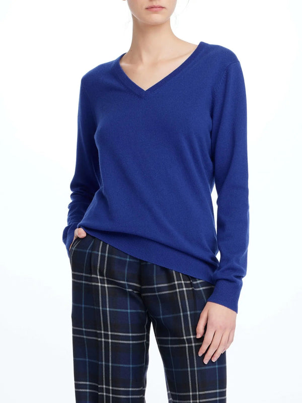Women's Cashmere V-Neck Sweater In Blue - Nigel Curtiss