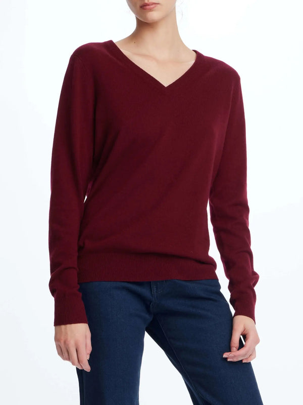 Women's Cashmere V-Neck Sweater In Burgundy - Nigel Curtiss
