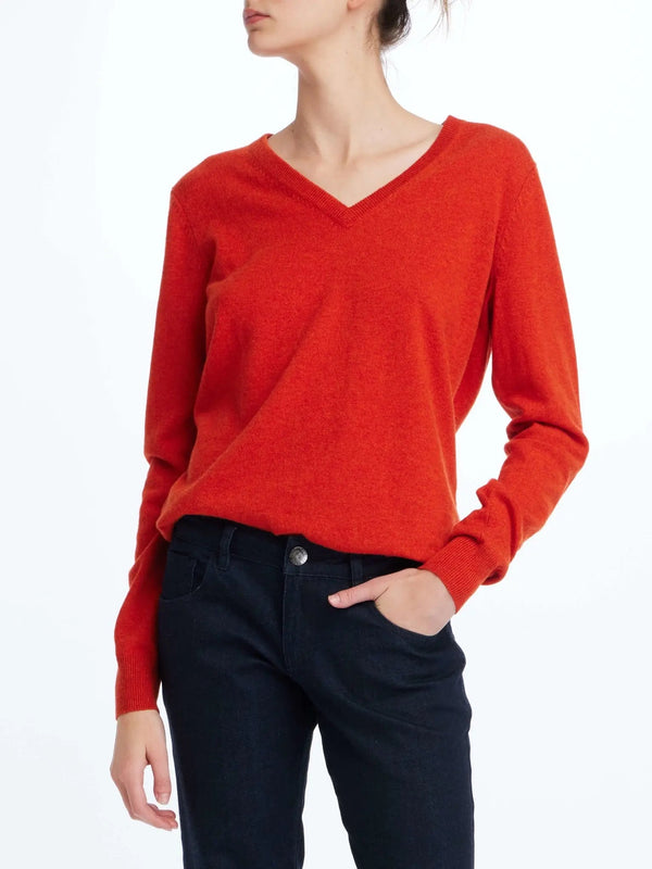 Women's Cashmere V-Neck Sweater In Orange - Nigel Curtiss