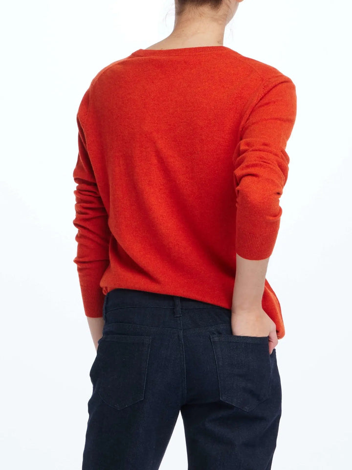 Women's Cashmere V-Neck Sweater In Orange - Nigel Curtiss
