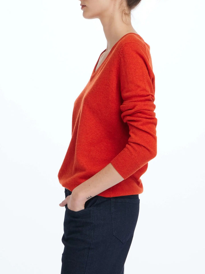 Women's Cashmere V-Neck Sweater In Orange - Nigel Curtiss