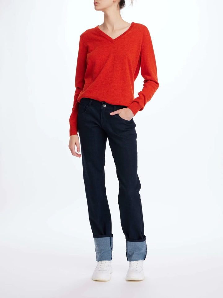 Women's Cashmere V-Neck Sweater In Orange - Nigel Curtiss