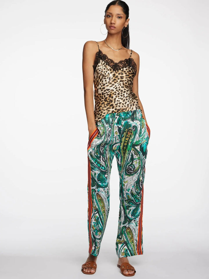 Women's Emerald Paisley Silk Pajama Pant With Stripe - Nigel Curtiss