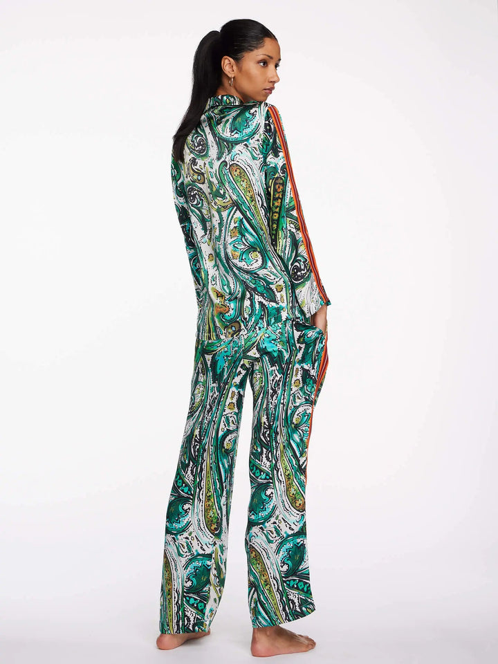 Women's Emerald Paisley Silk Pajama Set With Stripe - Nigel Curtiss