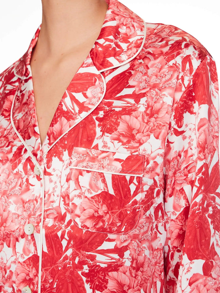 Women’s Fire Lily Silk Pajama Set With Piping - Nigel Curtiss