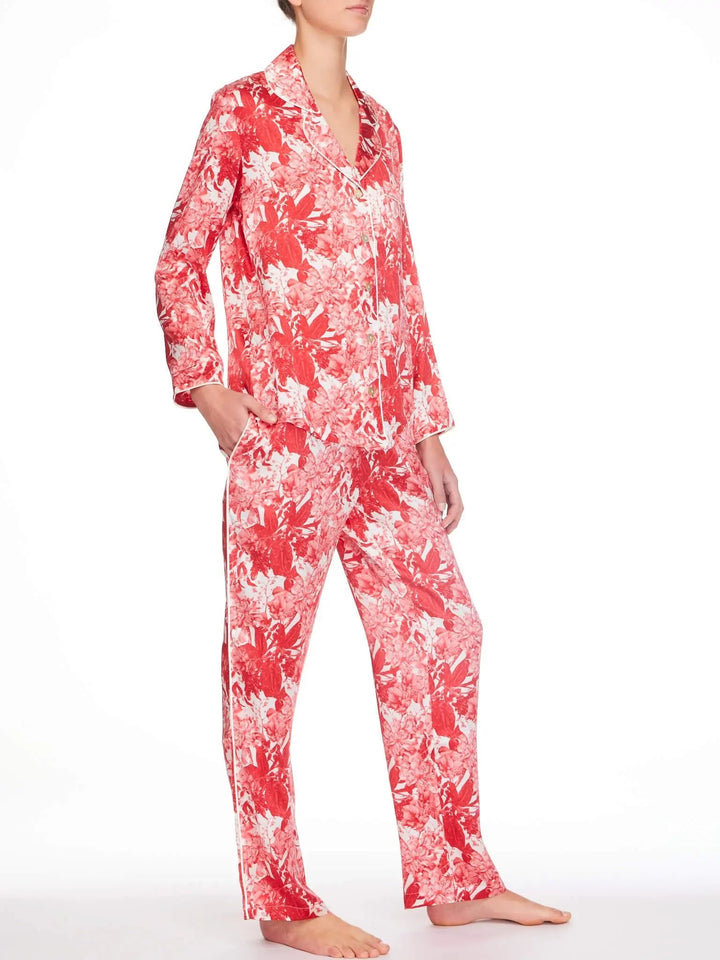 Women’s Fire Lily Silk Pajama Set With Piping - Nigel Curtiss