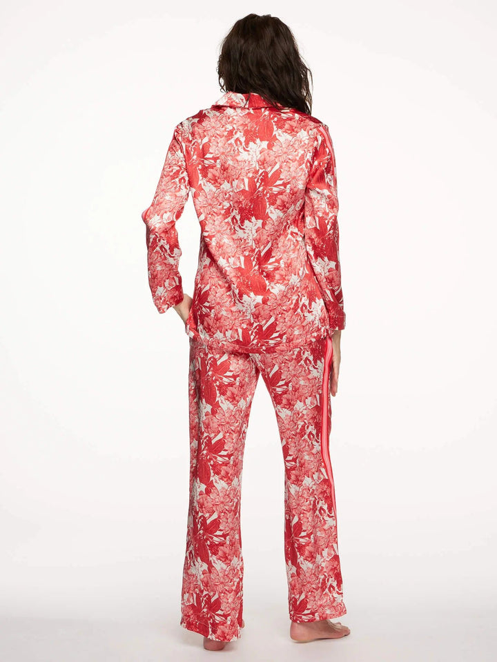 Women's Fire Lily Silk Pajama Set With Stripe - Nigel Curtiss