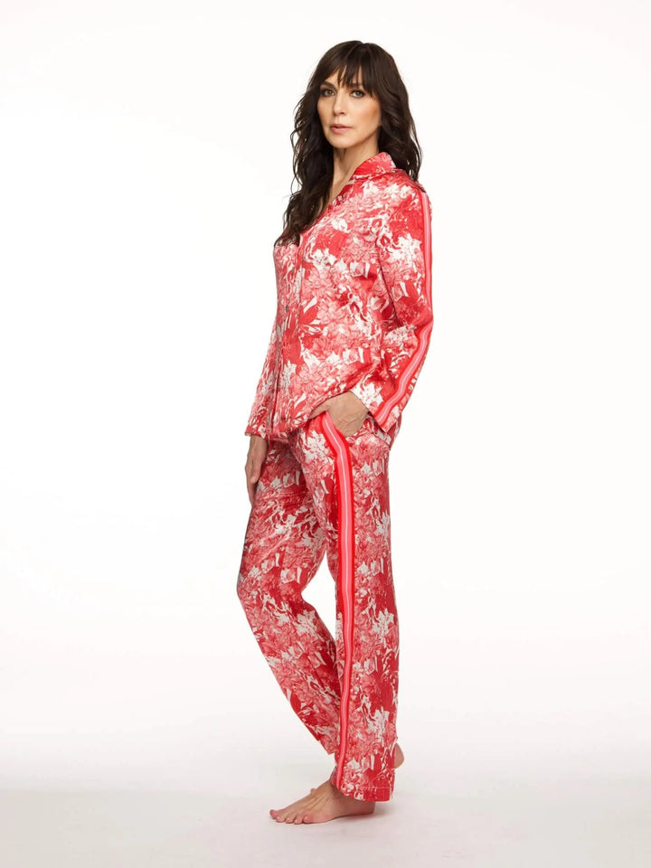 Women's Fire Lily Silk Pajama Set With Stripe - Nigel Curtiss