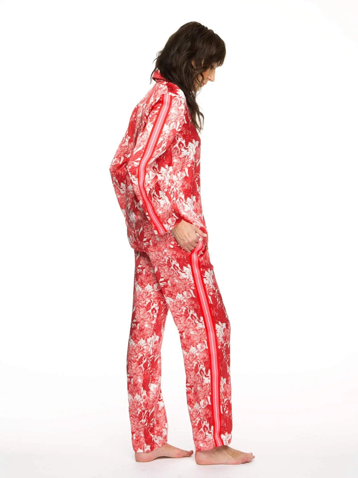 Women's Fire Lily Silk Pajama Set With Stripe - Nigel Curtiss