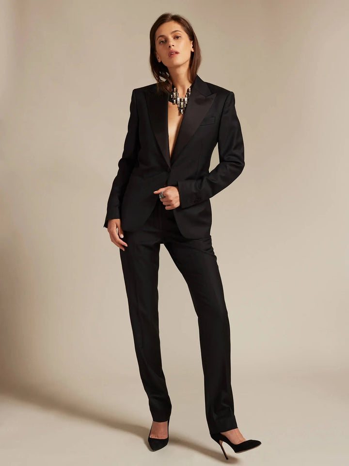 Women's Fitted Tuxedo Jacket In Black - Nigel Curtiss