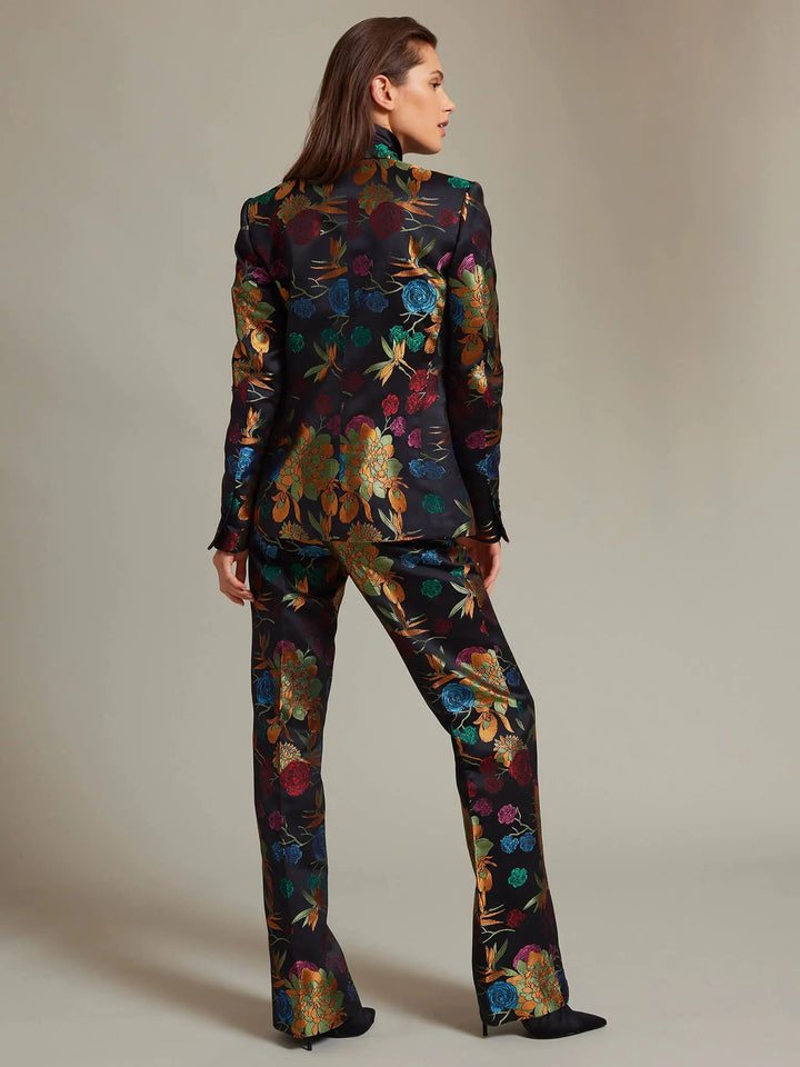 Women's Floral Brocade Slim Fit Pant With Flare - Nigel Curtiss